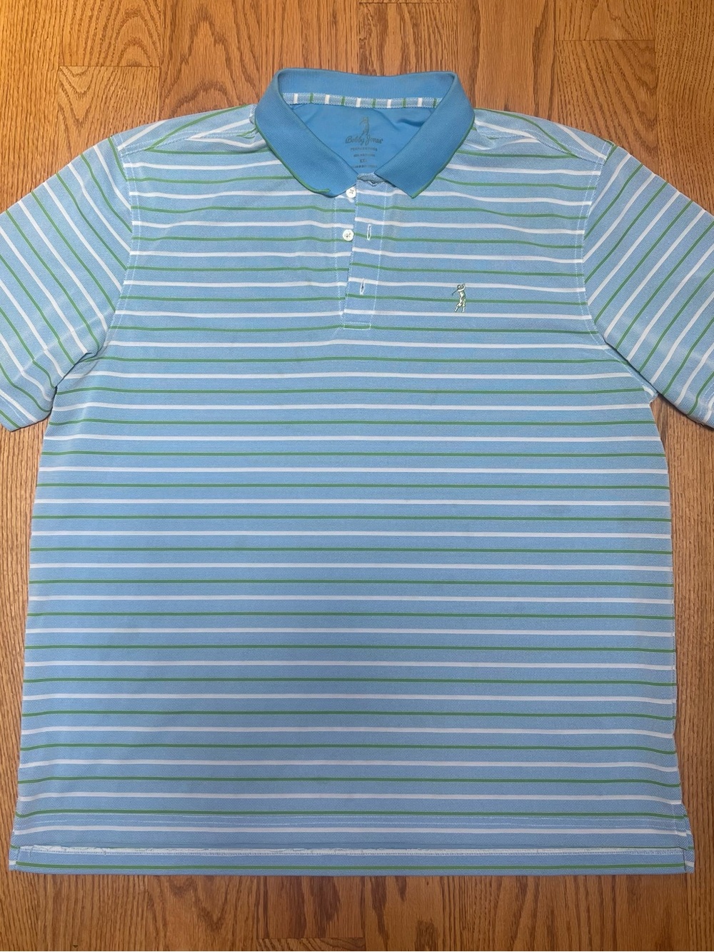 Bobby Jones Light Blue Striped Polo with Green Accents